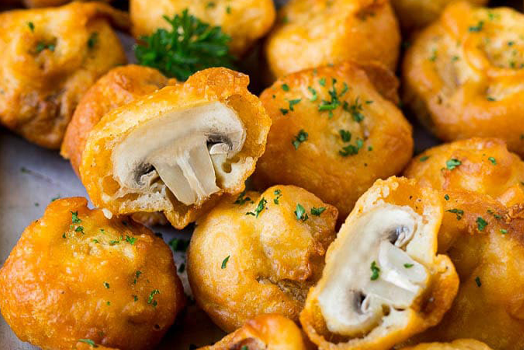 Portion of battered mushrooms